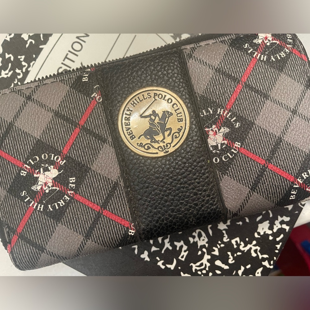 Beverly Hills Polo Club Black, Red and Gray Checkered Wallet